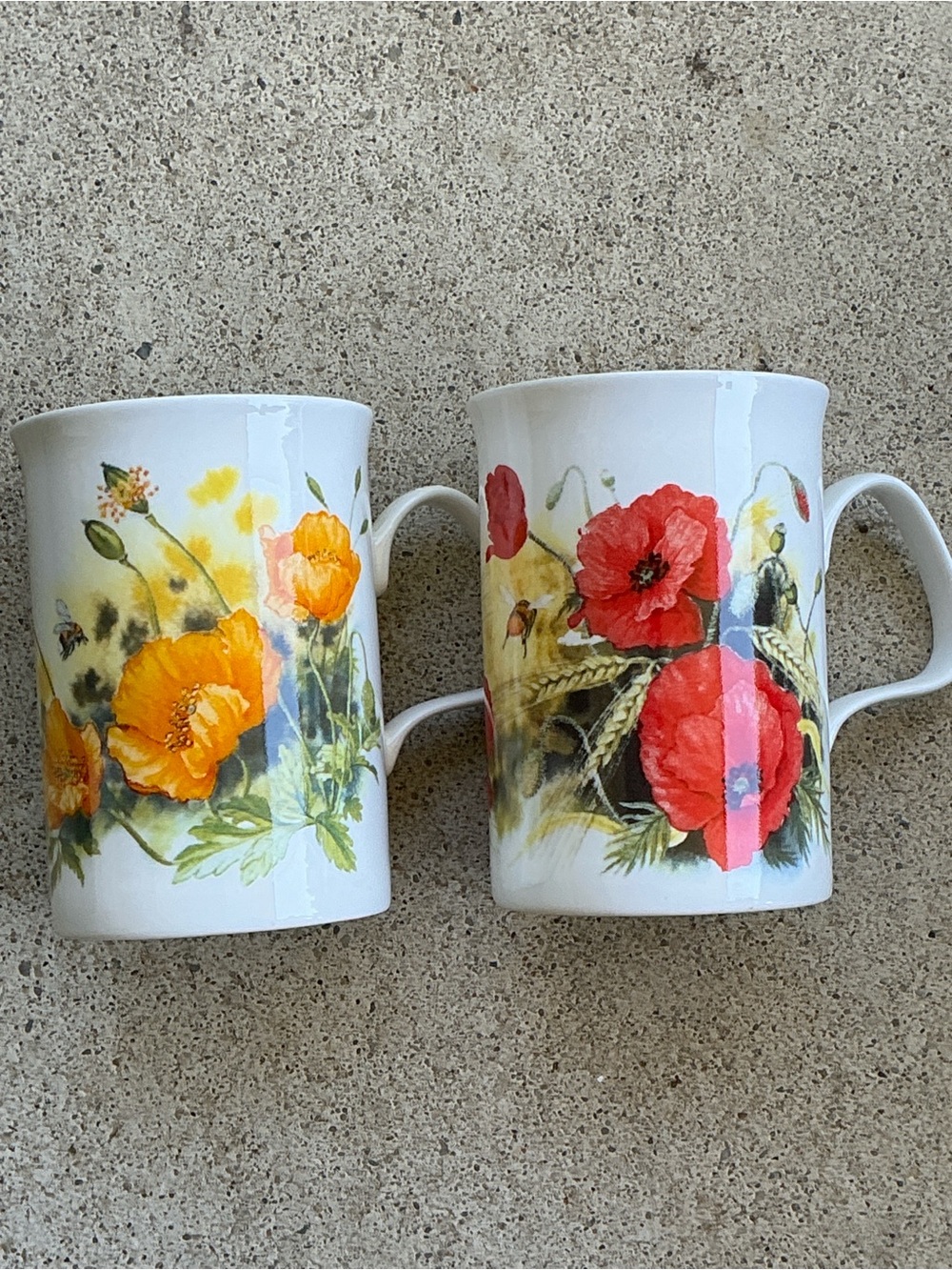 TWO Roy Kirkham fine bone china vintage floral mugs